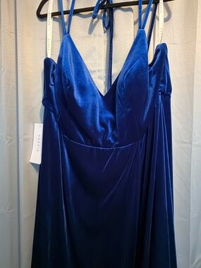 AZAZIE Navy Blue Velvet/Velour Evening Gown